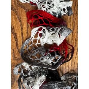 Crochet  Ombre Black White Red Twisted Loop Handmade Bohemian Cottage Scarf